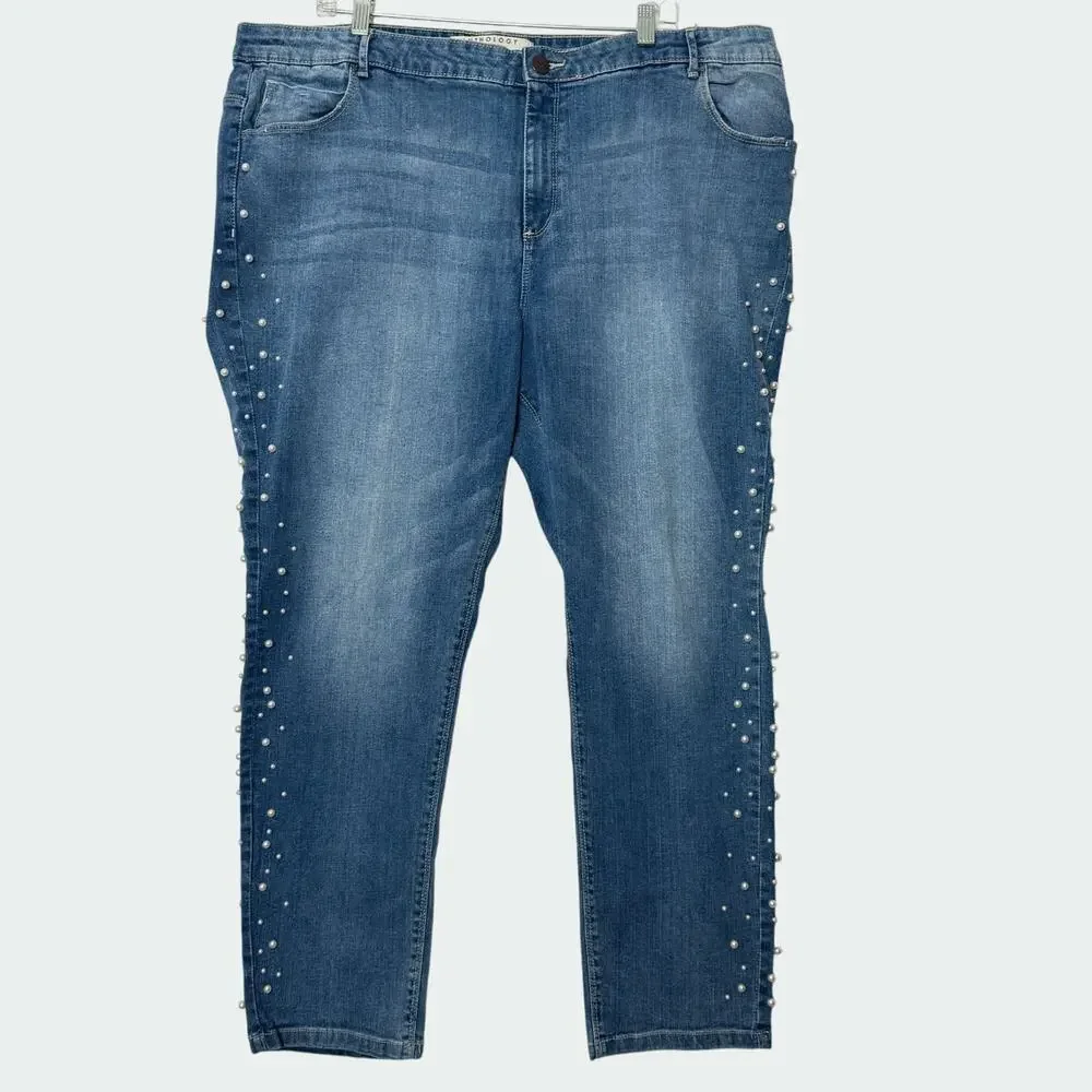 Anthology Sadie Slim Jeans Sz 24R‎ Pearl Embellished Decorative Y2K Denim